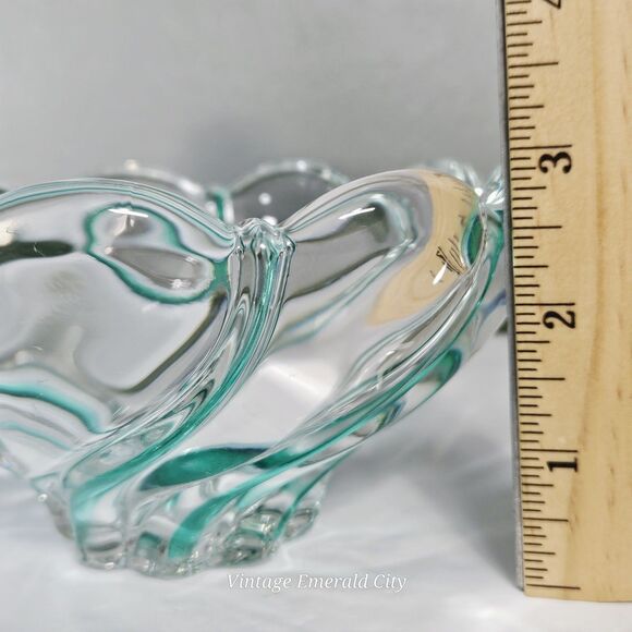 Vtg Mikasa Crystal Green Peppermint Swirl Tea Light Holder Candy Dish Home Decor - Picture 5 of 12